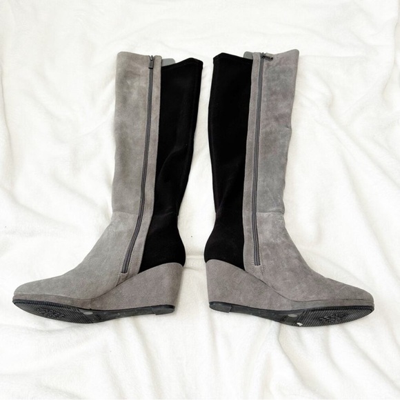 Vince Camuto Alexila knee high wedge boots. Grey suede stretch sides size 8.5 - Picture 2 of 6